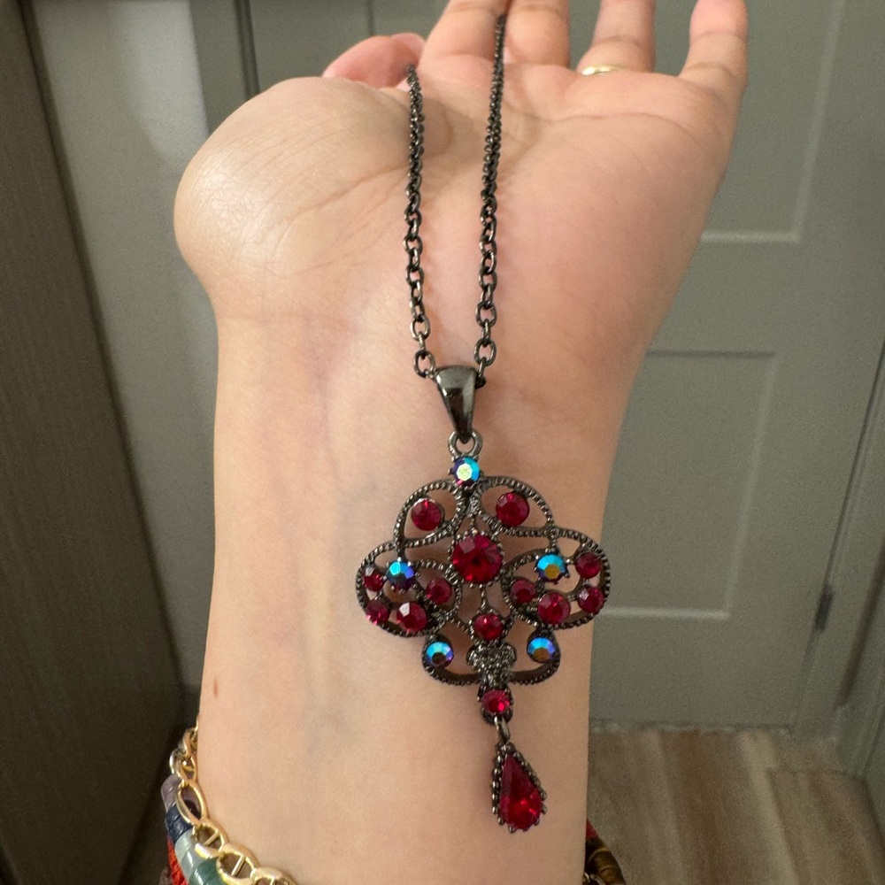 Red Gemstone necklace  90s necklace vampy